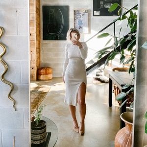 CREAM KNIT RIBBED MIDI DRESS WITH SLIT (like new, size small)